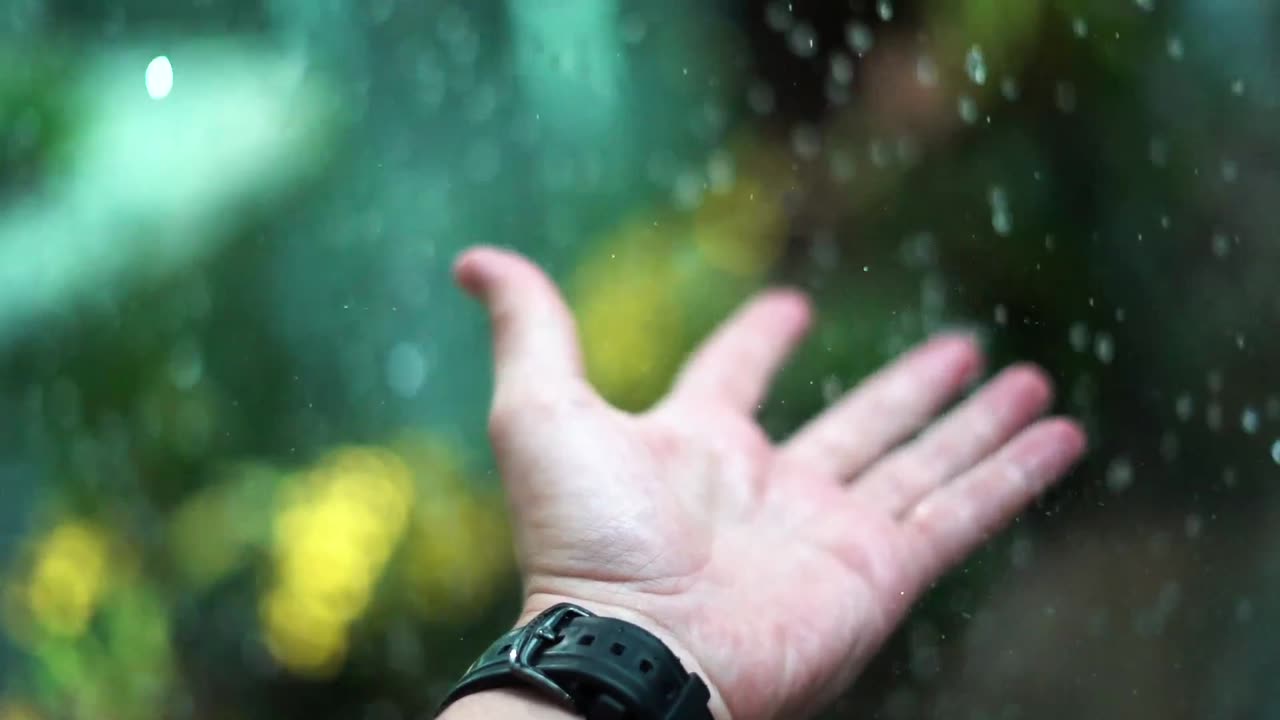 Raindrops landing on an open hand